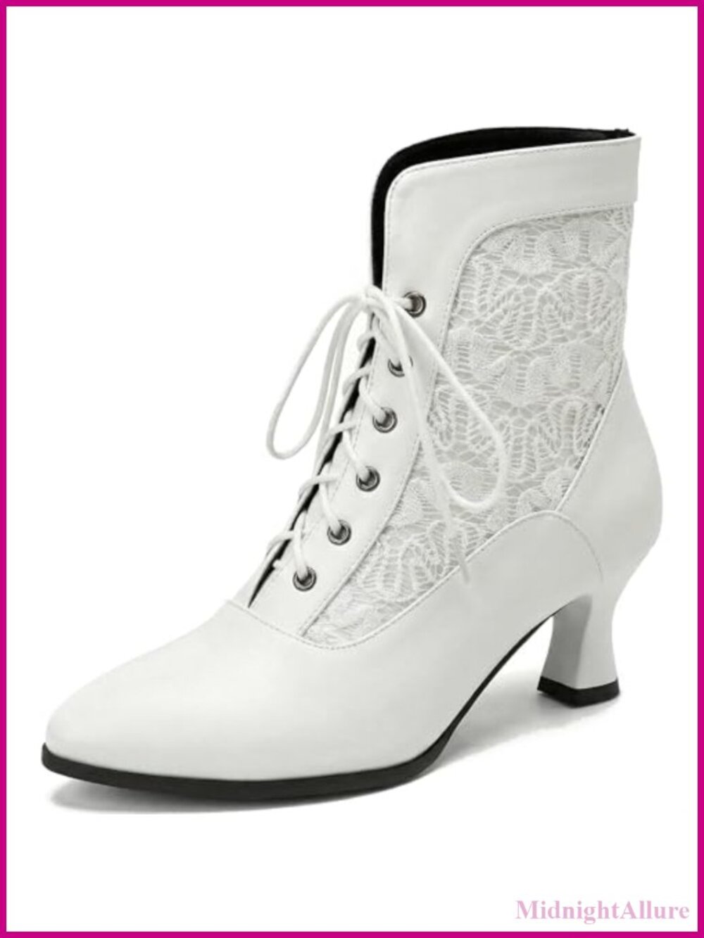 Victorian Lace-Up Ankle Boots Faux Leather Kitten Heel Pointed Toe